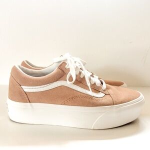 VANS Old Skool Stackform Khaki Beige Suede Lace Up Shoes Sneakers Women's 10.5